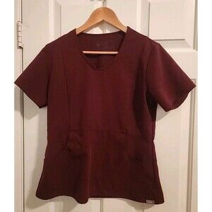 Figs Womens Scrubs Small Burgandy Top Front Pockets V-Neck